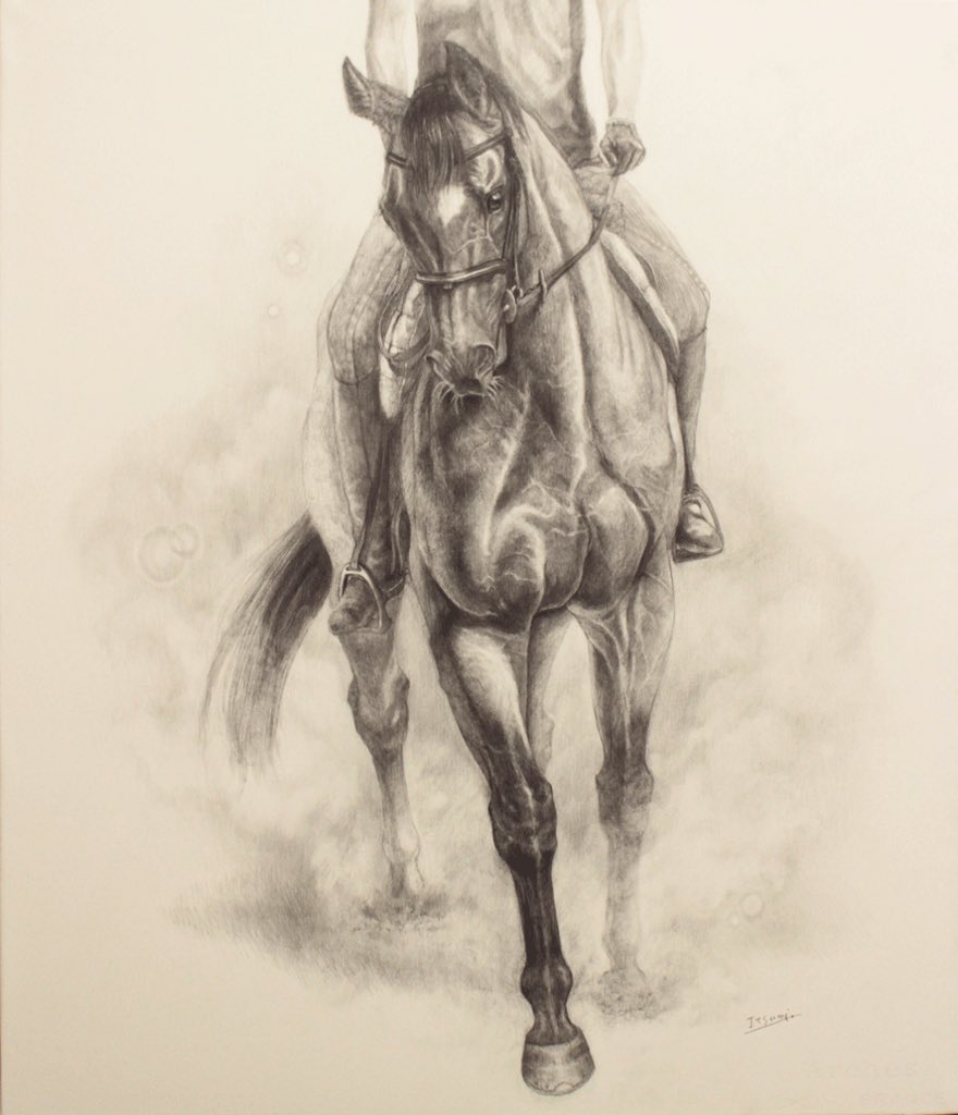 立ちのぼる夏。#鉛筆画 #horseportrait
砂埃が立ち込める夏の馬場が好きなのです。ホースメッセ(1/16〜20横浜赤レンガ倉庫)で展示の10号です。