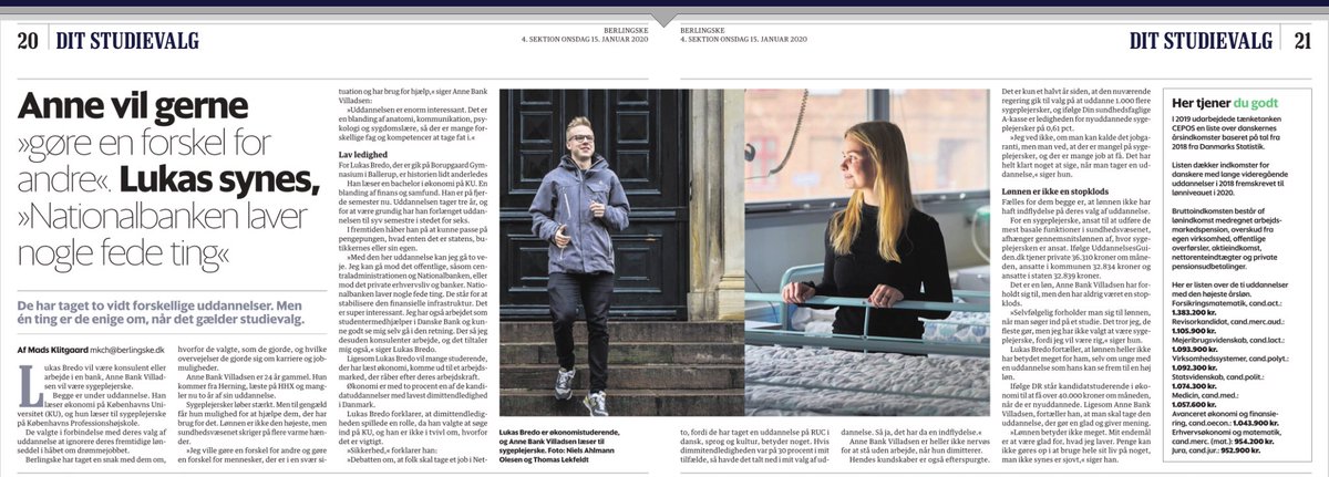 Mikkelsen's tweet photo. “Nationalbanken laver fede ting,” siger Lukas i dagens Berlingske. Han læser økonomi og overvejer en karriere i Nationalbanken. Det kan han roligt overveje. Nationalbanken er en super arbejdsplads med tårnhøjt økonomfagligt miljø.
#dkjob #dkøko #dkbiz #dkfians https://t.co/YNTMtdYZOy