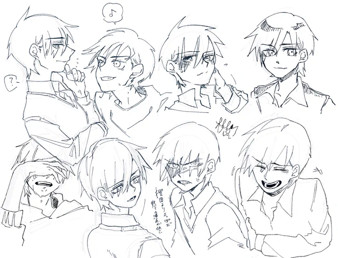 寝る前に描いてた神田の表情落書き。本編で出るかもしれないし出ないかもしれない。 
