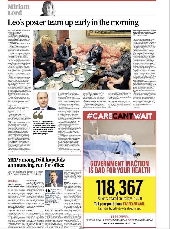 drgeroconnor's tweet image. #CareCantWait excellent reminder from @IHCA_IE about the state of the health service. Let’s hope the next government give it priority. #ElectionIssue #GE2020