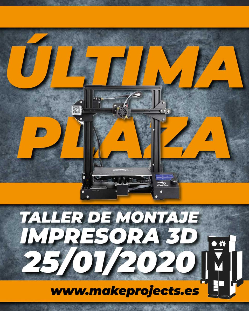 IotMakeprojects's tweet image. ÚLTIMA PLAZA!! Curso de montaje de impresora 3D, llévatela funcionando a casa!! #makeprojects #3Dprinting  #cursos #cursoimpresion3d #maker #ender3