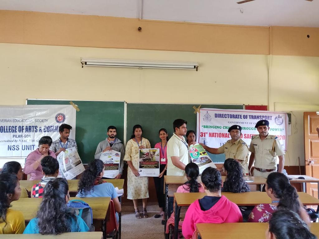 facpilar's tweet photo. The NSS unit of our college organised a talk on 'Road Safety' on 15th January 2020. Asst. Motor Vehicle Inspector Mr. Jitendra Gaonkar and Asst. Motor Vehicle Inspector Mr. Pawan Shet addressed the students. https://t.co/neG9bHvnAS