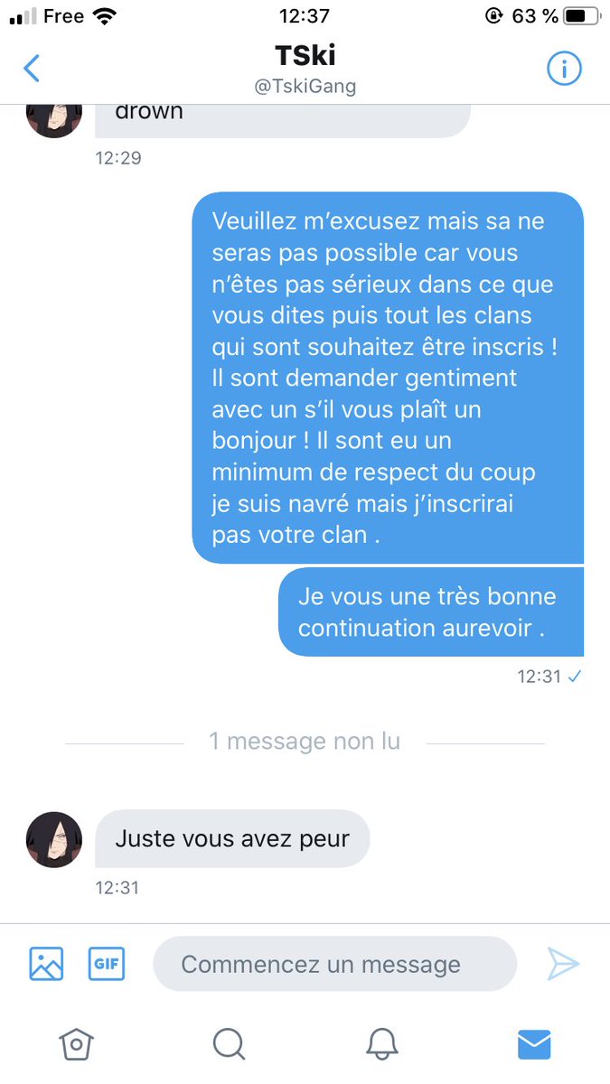 AskipBambis's tweet photo. Voici l’image de la @Glowclan5 :  
Il souhaite participer au masterclan et voici la conversation 💭. https://t.co/QbSlwLdiqS