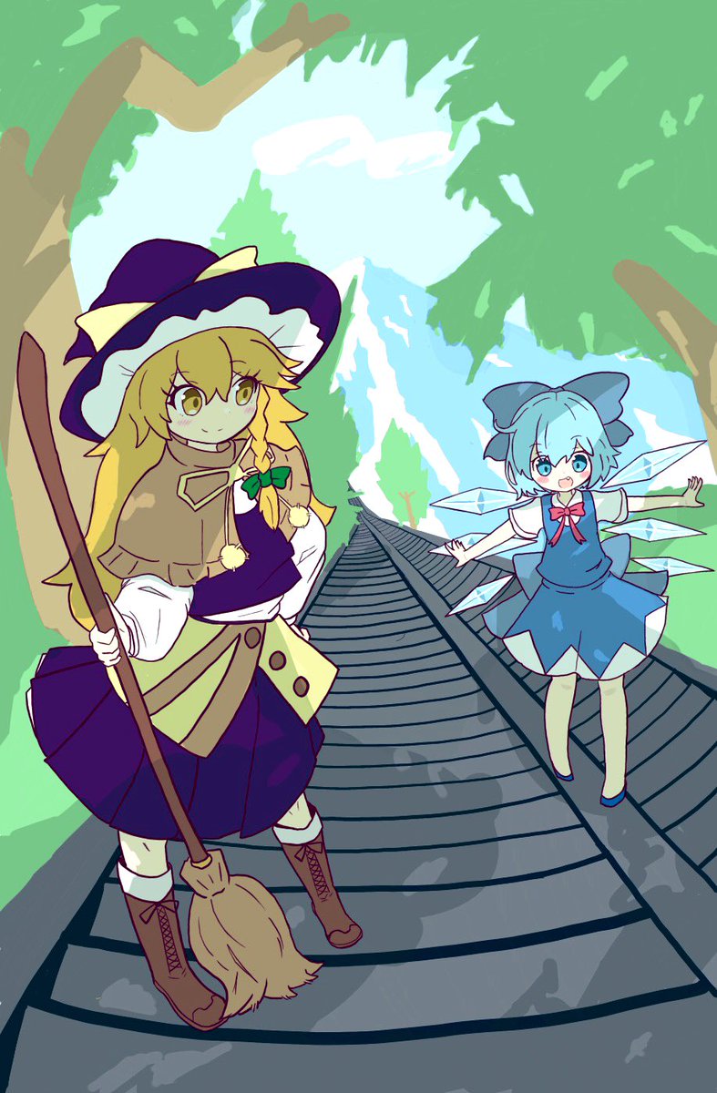 チルノ(東方Project) ,霧雨魔理沙 「チルノは冬でも半袖 」|たったにのイラスト