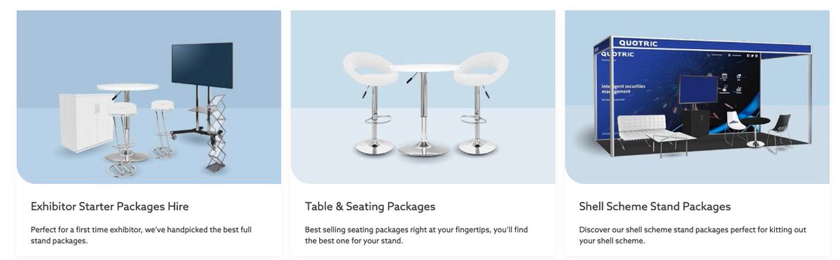 Short of time or don't know where to start when it comes to kitting out your exhibition stand with furniture? 

Then check out our exhibition stand packages! 😎  👊 ow.ly/5hCO50xViUS