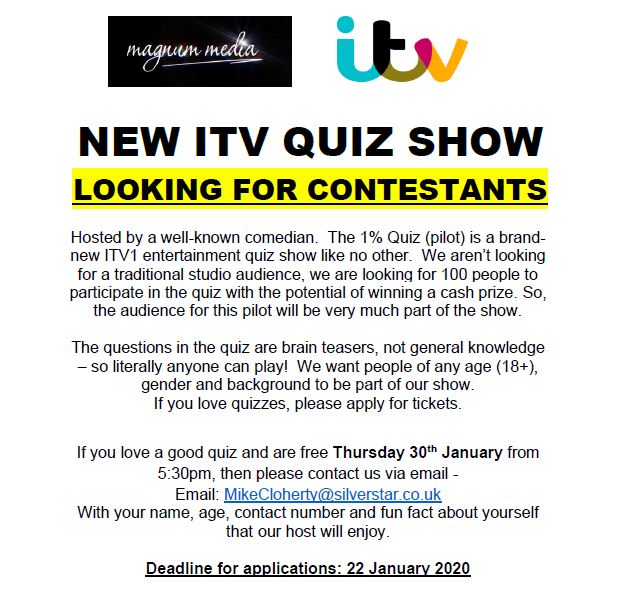 eamon_holley's tweet photo. @tvaudience pls rt: Calling all Manchester locals! Magnum Media and ITV1 are looking for 100 people of any age (18+), gender and background to take part. If want to apply please email: MikeCloherty@silverstar.co.uk 
With your, Name, Age, Contact number, Fun fact about yourself. https://t.co/Zr8u6yyDch