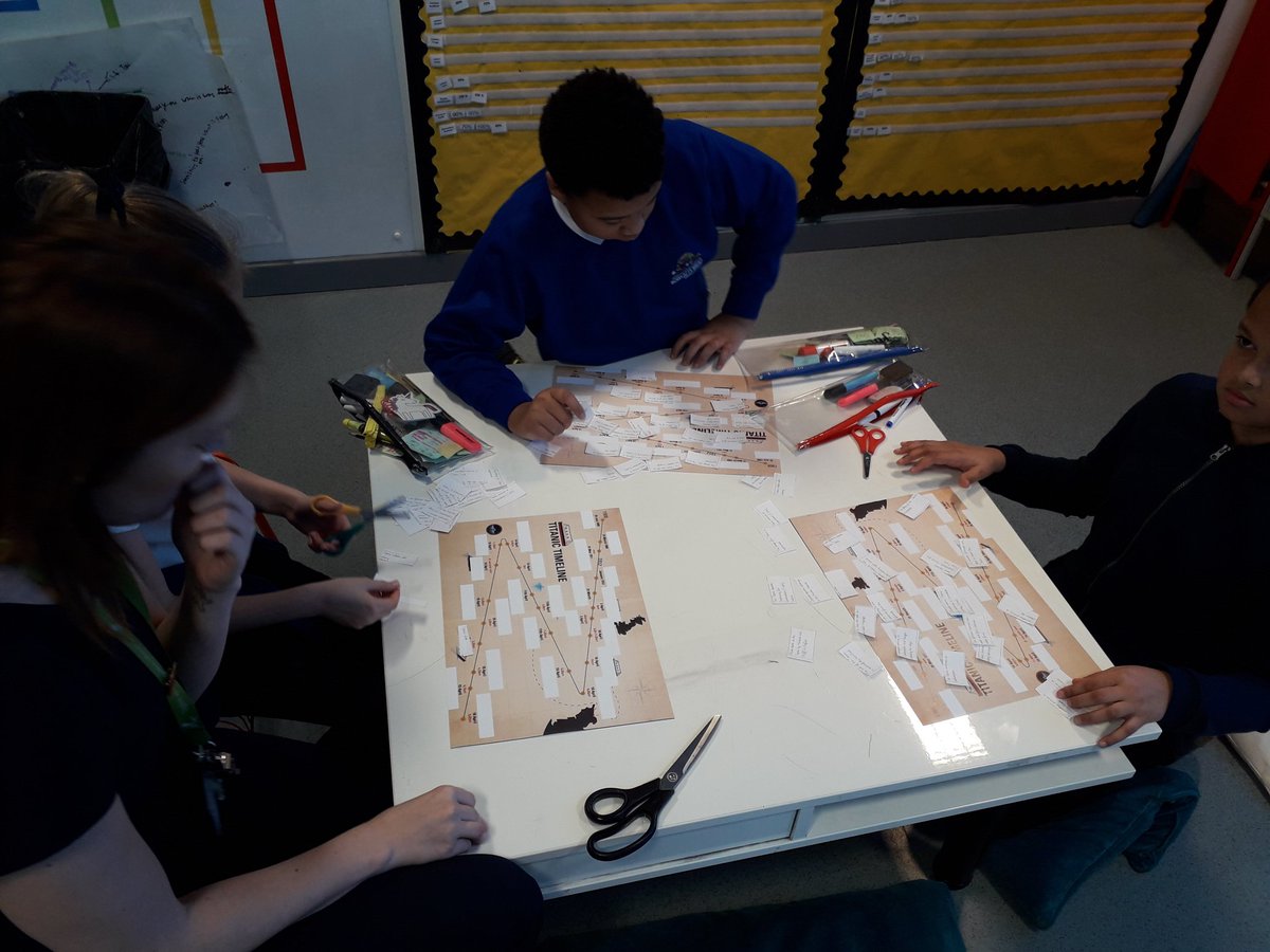 Rowlatts_TMET's tweet photo. Year 6 pupils are working hard to see if they can timeline the events that led up to the Titanic disaster #rmhistory #timelining #chronology #challenge #oofthisishard https://t.co/Kjpy21MqRJ