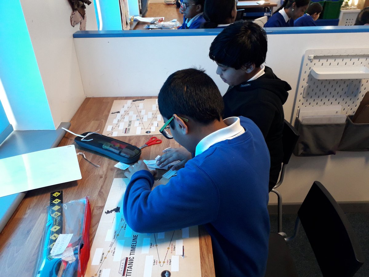 Rowlatts_TMET's tweet photo. Year 6 pupils are working hard to see if they can timeline the events that led up to the Titanic disaster #rmhistory #timelining #chronology #challenge #oofthisishard https://t.co/Kjpy21MqRJ