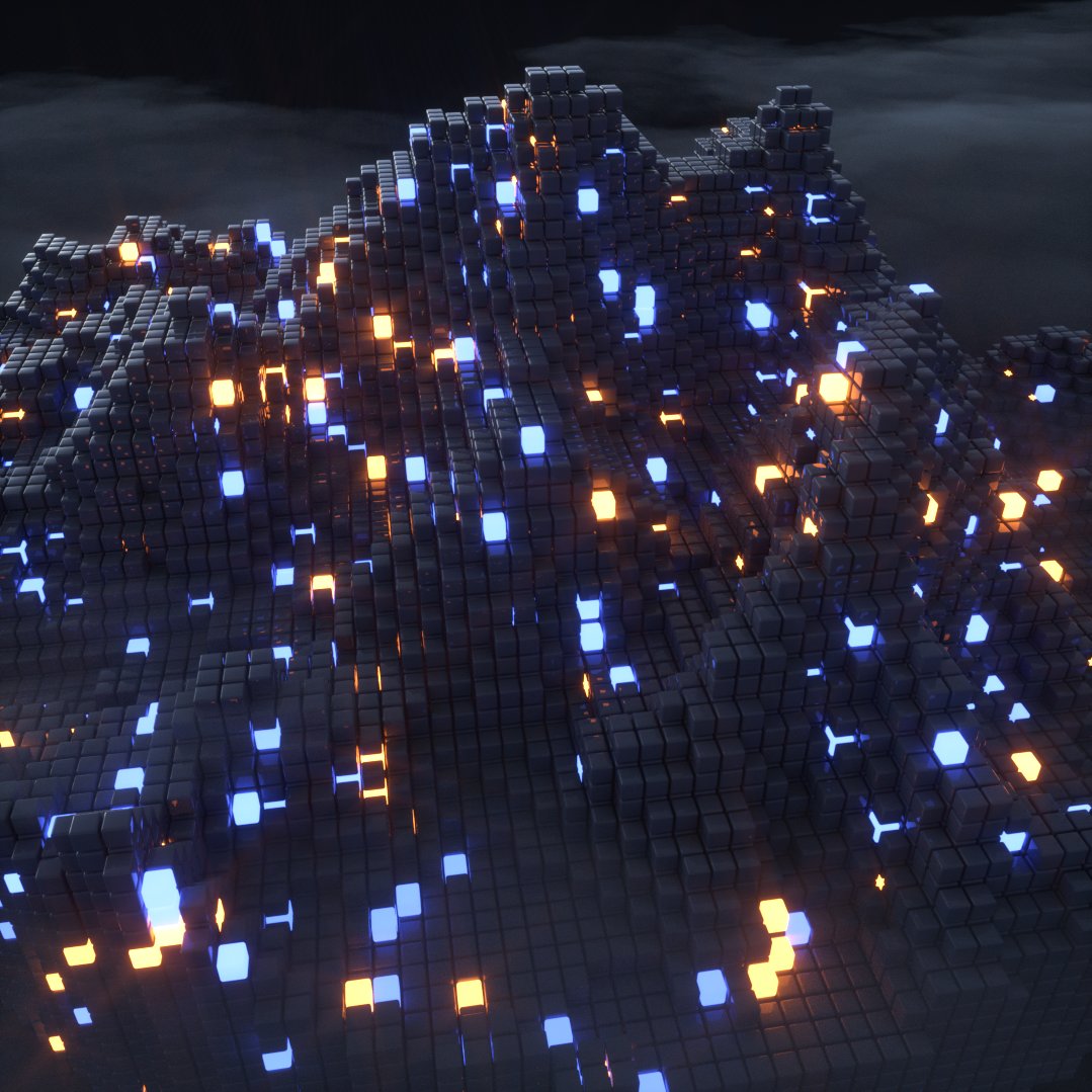 Voxel Mountains 🏔️ First side project of 2020, it is different to Topostix! A few material concepts here - made using terrain converted in <a href="/ephtracy/">ephtracy</a> #MagicaVoxel rendered in #Cinema4d using #octane. #map #3d