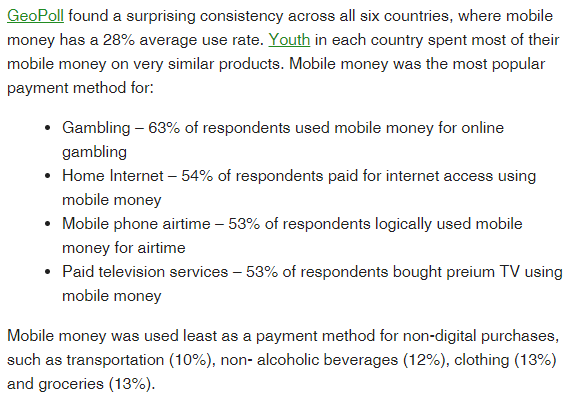 JuuChini's tweet photo. What are Africans using Mobile Money for? Here are the top purchases from some African countries. Data from @GeoPoll https://t.co/SWOGHhGQNV
