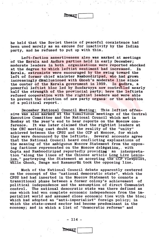 22/n According to dossier,in 1960s CPI moves closer to the formal split in the party. An interesting aspect of the split:“In 1960 the WB faction of the CPI passed a resolution criticizing the conduct of the Soviet Communist Party while supporting the Chinese Communist Party.”