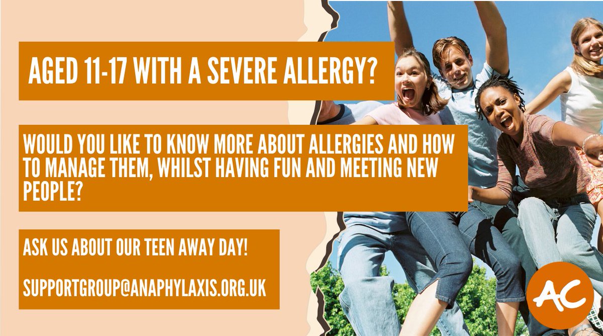 AnaphylaxisUK's tweet image. Calling all teens with severe allergies!

Our Teen Away Day is a chance to share your experiences and meet new people. 

If you're aged between 11-17 and want to learn more about this year's event, please email supportgroup@anaphylaxis.org.uk