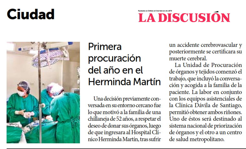 HospitalChillan's tweet photo. Porque las buenas noticias se comparten @CronicaChillan  y  @ladiscusioncl destacan la primera procuración de órganos que realizó nuestro Hospital. 

Una cadena solidaria para salvar la vida de otras personas https://t.co/G5w0RJdas4