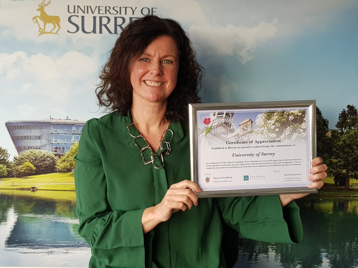UniOfSurreyCPE's tweet photo. Thank you @GuildfordnBloom for this lovely certificate. We ❤ being part of #GuildfordInBloom every year and plans for our VE Day-themed 2020 entry are already taking root! 🌼🌷🌹🥀🌺🌻 @UniOfSurrey @PhysicsatSurrey @UoSLettings @SurreyUnion @GuildfordBC https://t.co/MGtejtPEGt