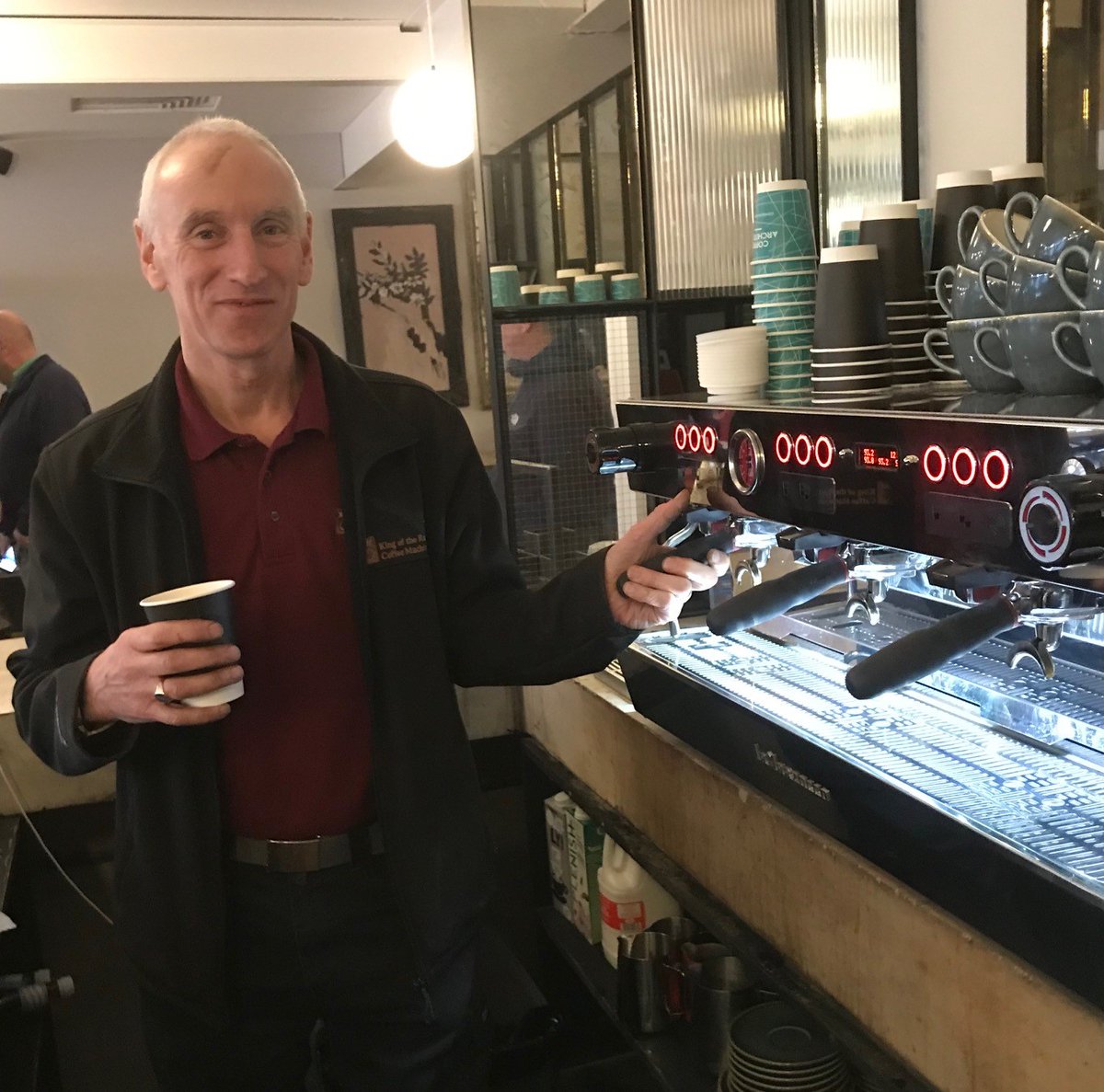 KOTRCoffeeMach's tweet photo. Our King 👑 installing this brilliant La Marzocco &amp; equipment @ the amazing 'The Anti-Social' in Leamington Spa last month.
Contact us for sale and leasing enquiries! 
#MidlandsHour #StaffordshireHour #LocalBusiness #CoffeeMachineSuppliers #CoffeeLovers https://t.co/pCFAAaXaLo