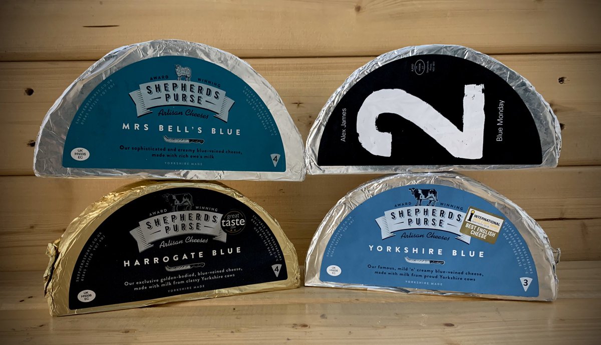CheeseManSussex's tweet photo. Some of you may have #JanuaryBlues but have you tried #awardwinning @shepherdspurse #blue #cheeses ? We have a selection to choose from, including #yorkshireblue #harrogateblue #mrsbellsblue & @alexjameshq #bluemonday All come in an approximate 800g size Contact us for details https://t.co/Lq3moHQrYt