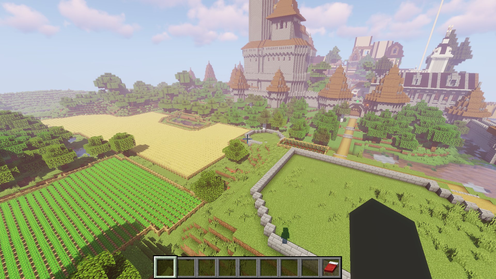 のがみマオ はじめ人間オクタゴン 畑 手前がにんじん畑で奥が小麦畑です 石レンガのスペースは管理者の家とサイロを作る予定 D ここは風景として楽しむ事が目的な為 水や光源は置いてません サバイバルでも使わない畑 はこういうデザインにし