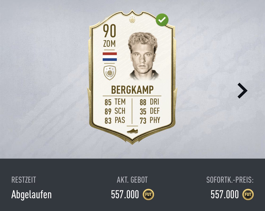 fabmizz's tweet photo. Mal wieder ein #Icon Flip!
🇳🇱 Bergkamp 90 🇳🇱
Gekauft für: 500.000
Verkauft für: 557.000
💰 Profit after tax: 29.150 💰
#FIFA20 #TradingToGlory https://t.co/Qd69q8qPww