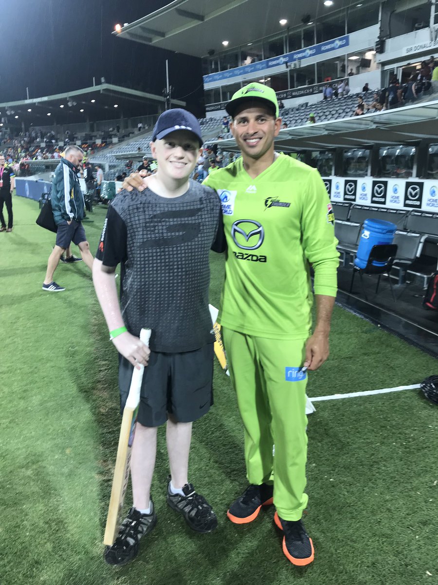 So grateful to Brad Fendyk from <a href="/ThunderBBL/">Sydney Thunder</a> for giving Mitch the opportunity to meet &amp; chat with Daniel Sams, <a href="/Tipo_Morris/">Chris Morris</a> <a href="/Uz_Khawaja/">Usman Khawaja</a> <a href="/ARoss49/">Alex Ross</a> <a href="/calferguson12/">Callum Ferguson</a> Mitch loved &amp; cherished every moment of it- such caring, humble &amp; genuine lads. Good luck for the rest of the BBL season!