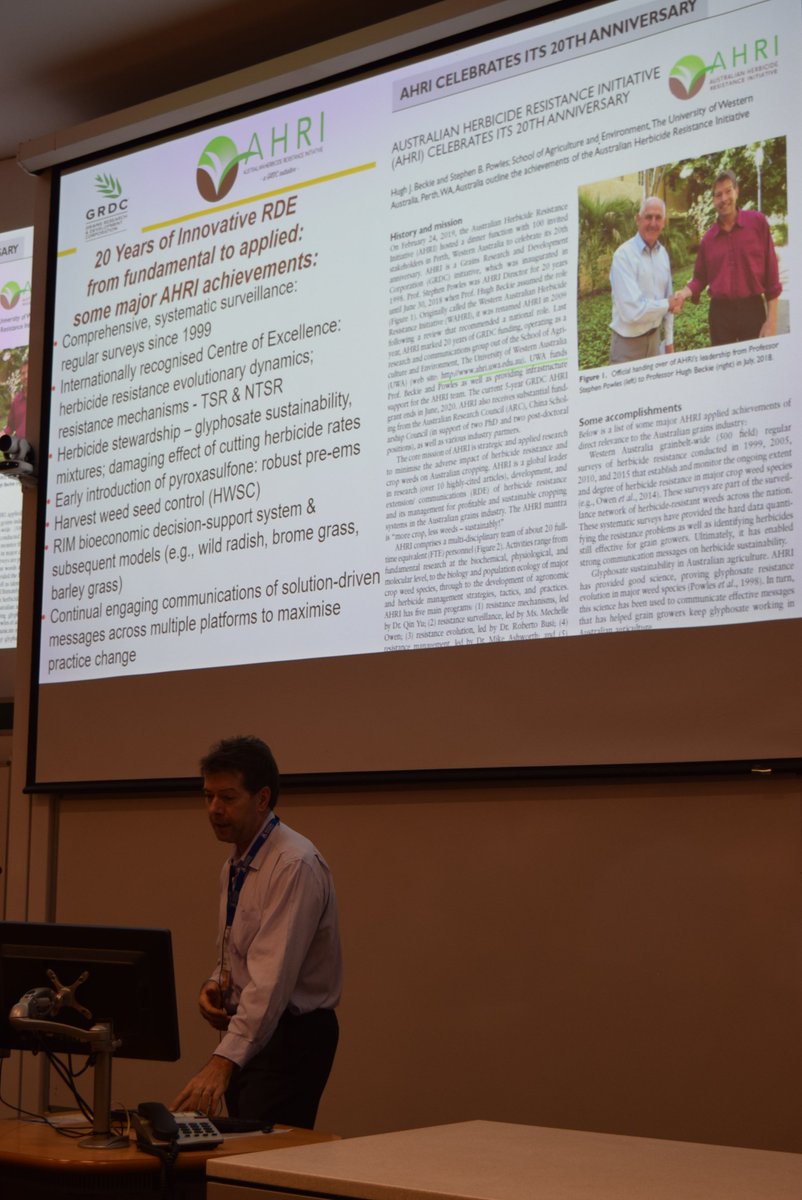 HerbicideDisco1's tweet photo. A great start to #HDD2020 with Hugh Beckie, Director of @AHRI_Team outlining the problem of #herbicide resistance, to which we hope to see some potential solutions for tomorrow and Friday. Did you know some weeds are resistant to 8 modes of action? Yikes! #Superweeds https://t.co/F06kEtI2QU
