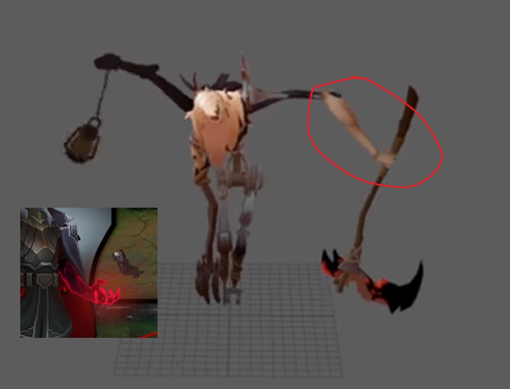 Necrit94's tweet photo. WAIT A GOSH DAMN SECOND!
The black crows and red magic was already suspicious,
but Fiddle has the forearm of his left hand replaced.
What if Swain bound the demon to a physical strawman and took his arm in it's weakened state? https://t.co/2hydSO9eek