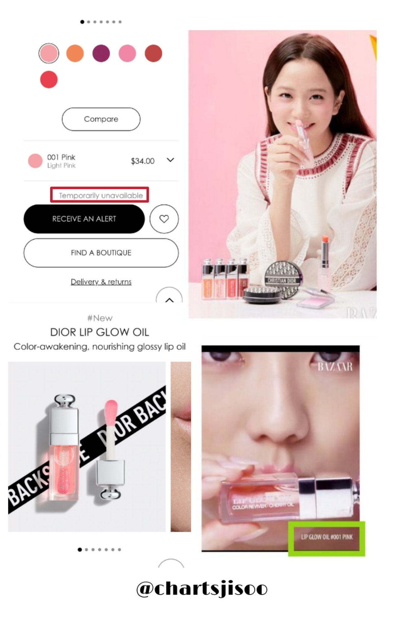Twitter  KIM JISOO CHARTS على تويتر JISOOs Lip Glow oil 001 Pink is  SOLD OUT again in Dior website US site After they Restock Dior 블랙핑크  지수 블랙핑크 지수 JISOO KIMJISOO 