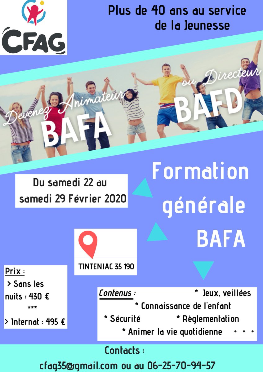 BretagneCfag's tweet photo. 📢 Prochaine #formation #bafa à #Tinténiac en Fevrier procchain ! 👍
Vous pouvez vous inscrire dès maintenant ! ✅
Toutes les infos ⬇️⬇️⬇️ https://t.co/Q75YImJEw9