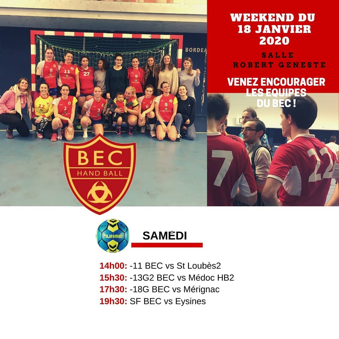 HandballBec's tweet photo. 🔴 À vos agendas 🔴

RDV ce WE pour une nouvelle journée de championnat ! 

🗓 Sam. 18/01
📍 Salle Robert Genest à 
@Villedebegles
 
🤾🏽
#MedocHandball #StLoubès2 @MHB33 @EHBC33_Officiel
 🆚 
@HandballBec
 
🕘 14h / 15h30 / 17h30 / 19h30

Venez nombreux les encourager ! #Handball https://t.co/5J3yk79EcP