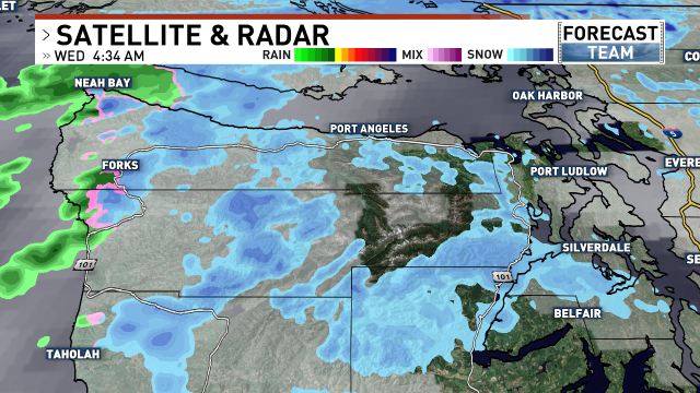 abbyacone's tweet photo. Seattle, Tacoma, Olympia and Everett were primarily spared from most of the snow overnight. HOWEVER, heavier totals stacked up in the Kitsap Peninsula, over Port Angeles and the NW Interior. This will wind down the next couple of hours - more rain/snow this P.M. #wawx #KOMONews https://t.co/G56Q7HnxqO