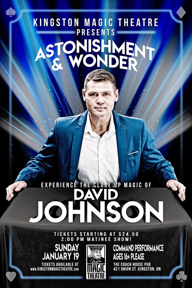Kingston Magician David Johnson is performing two incredible shows this weekend and one is sold out! There are few tickets avail for Jan 19th show but those will disappear fast.  So buy them today and treat yourself to one of #ygk best shows: ygkevents.com/event/kingston… #ygkevents
