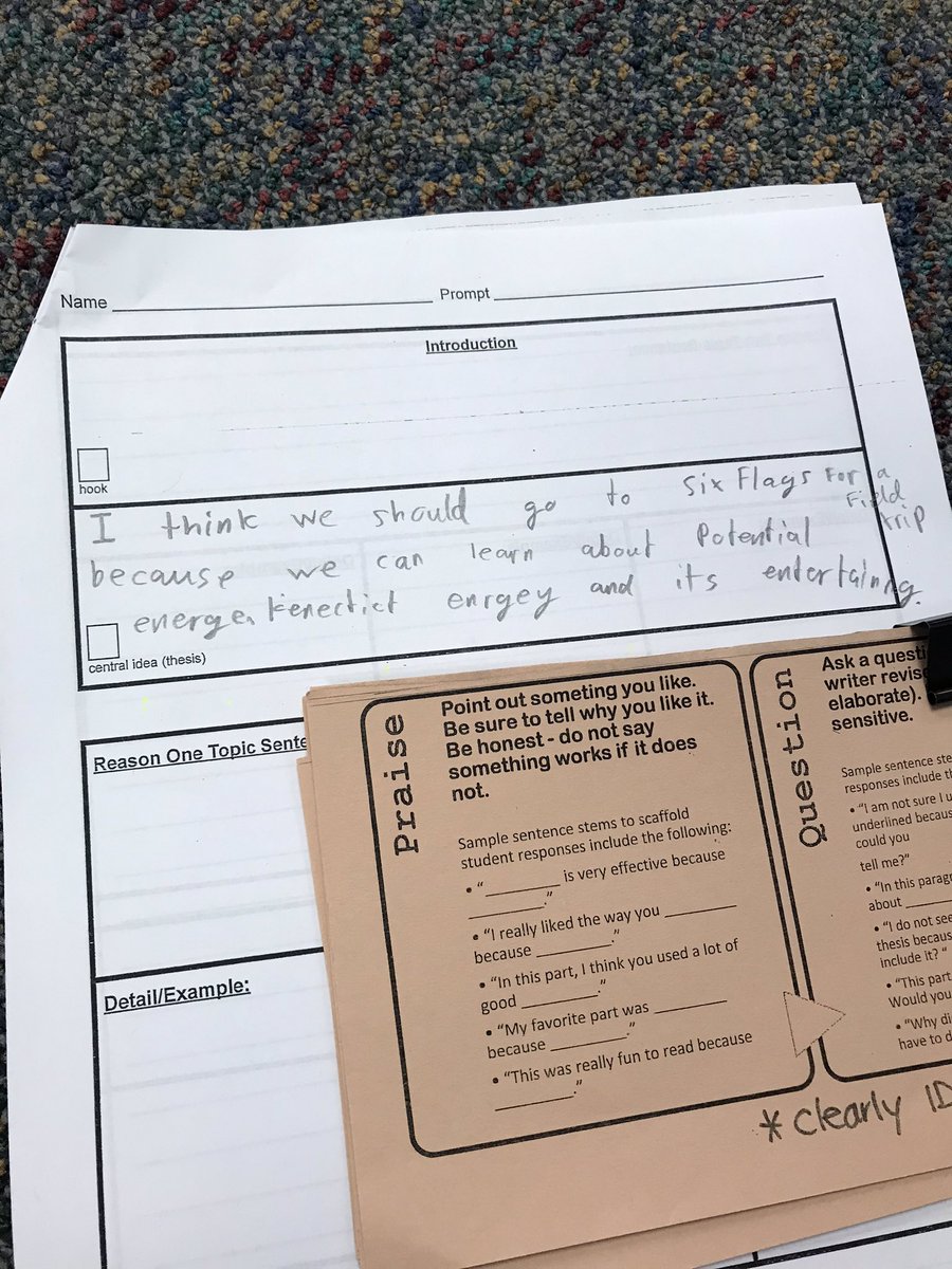 kris_larkin's tweet photo. Shared our essay thesis with the class and then peers gave praise using stems. Which led to questions, which led to peers helping others improve upon their writing. Amazing to sit, watch it happen , and all I did was pass out stems. #presspride #press4th https://t.co/k9ugEwvUlt