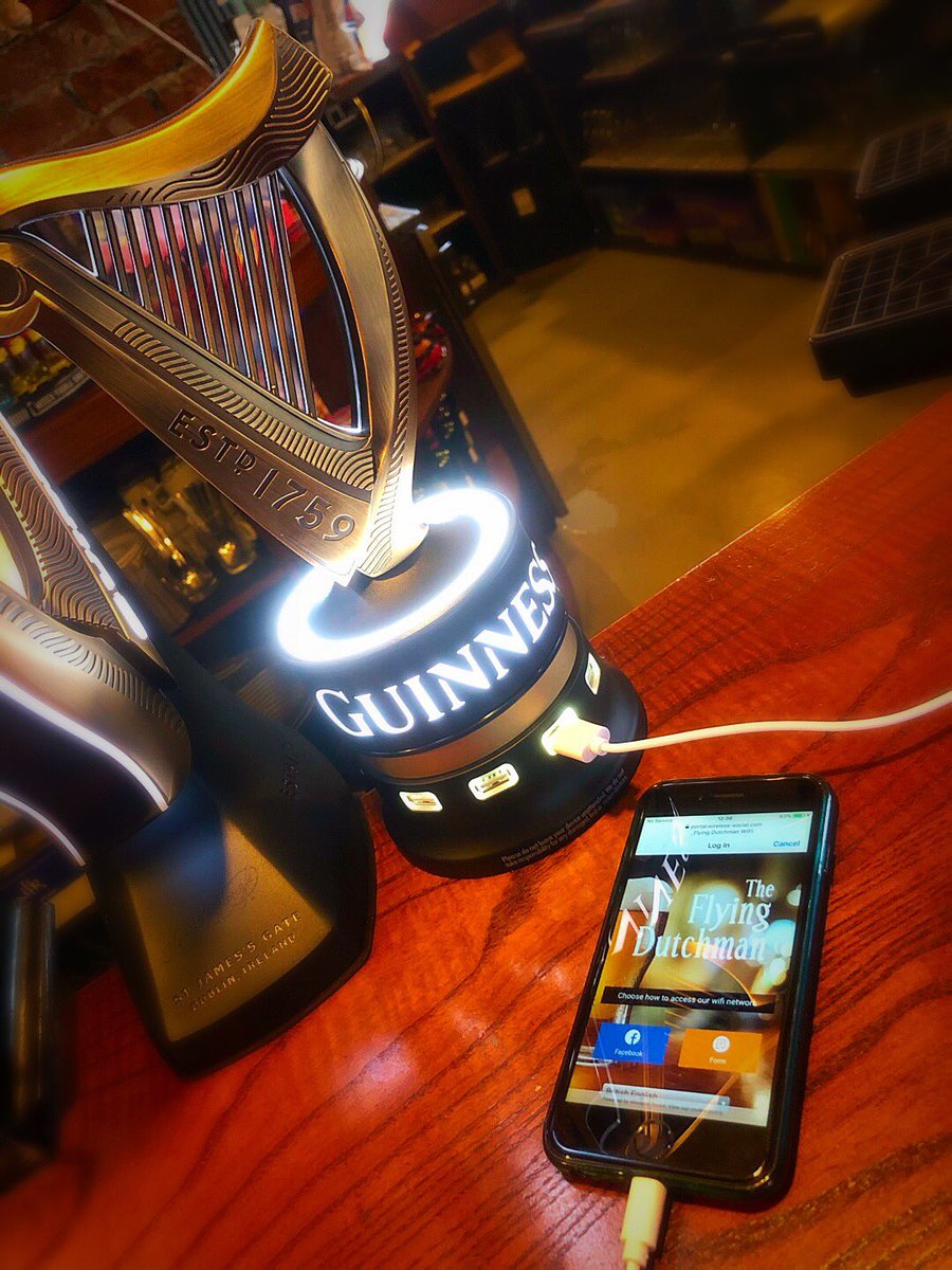 Feeling a bit flat ? Running low on juice ?

We can give you a recharge ! Check out the new Guinness recharge point on the bar at The Flying Dutchman . Up to 4 people can charge at once !
