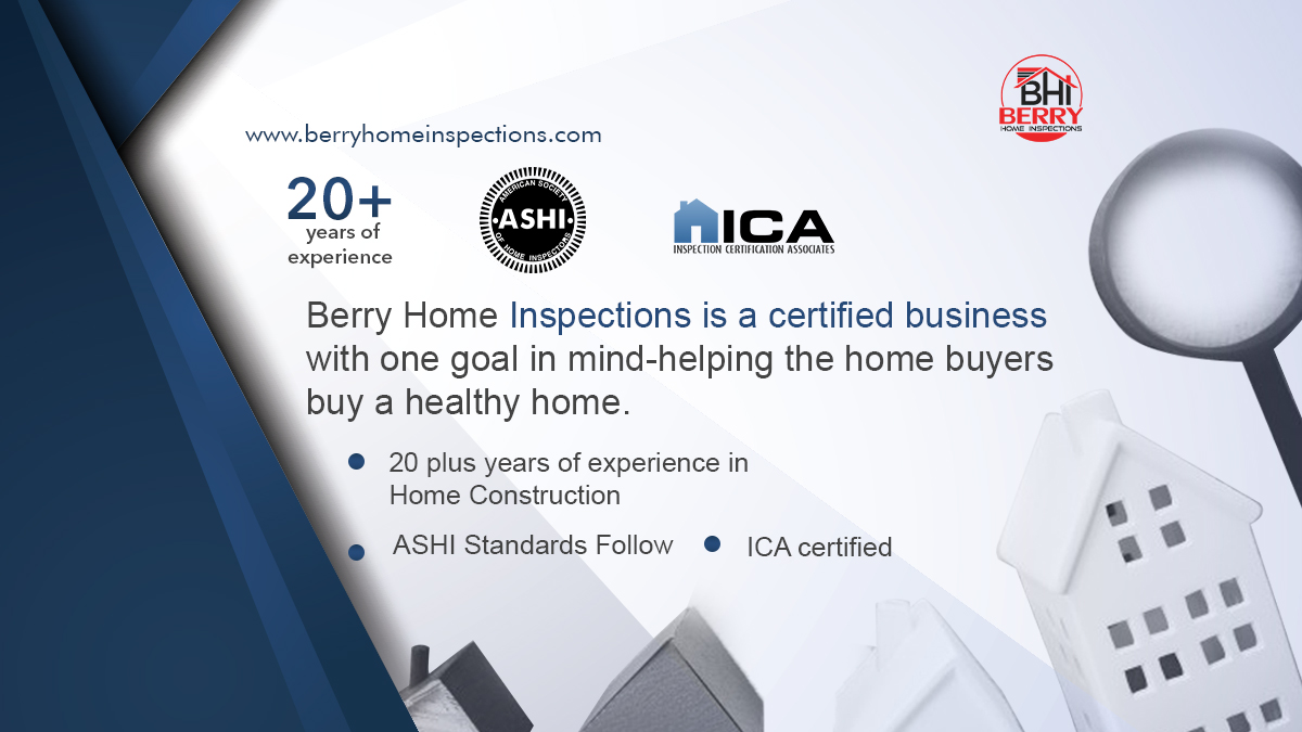 Berry Home Inspections is a certified business with one goal in mind-helping the home buyers buy a healthy home.

✅ 20 plus years of experience in Home Construction
✅ ASHI Standards Follow
✅ ICA Certified

For More Info: 4178612983

#inspectionservices #berryhomeinspection