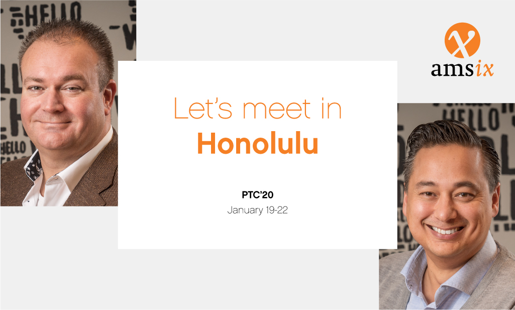 AMS_IX's tweet photo. Peter and Mike are looking forward to seeing you at #PTC20 in #Hawaii next week! #Connect with them to find out more about #peering, #cloud, #EasyAccess and #IXaas here: https://t.co/KLLyBjhGyI https://t.co/yGDcv6qHjb