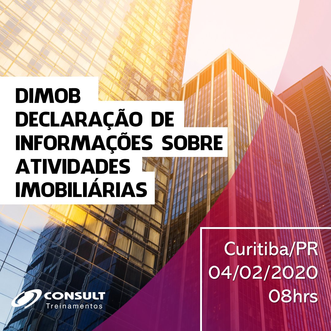 ConsultTreinam's tweet image. Curso importantíssimo sobre as últimas atualizações em 2020 acerca das informações a serem prestadas por meio da #DIMOB
Encontro de 04 horas para quem atua na área Imobiliária e Tributária e deseja ser assertivo.  #imobiliário #tributário #consulttreinamentos