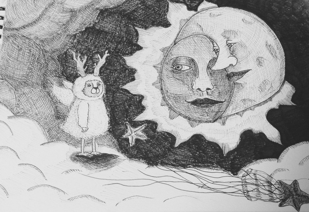 前に描いたイラスト お月様と太陽と僕 イラスト ボールペンイラスト 寿てくのの漫画