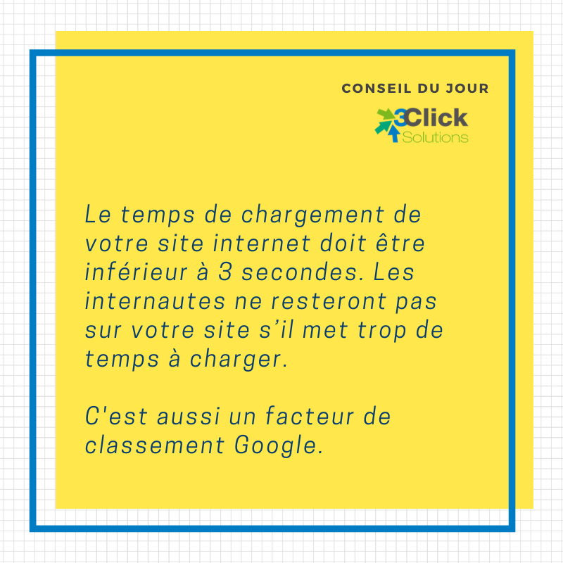 3Click_'s tweet photo. Le #Tips (ou #conseil) du jour : Améliorez le temps de chargement de votre site ! La plupart des internautes ne resteront pas sur votre site s’il met trop de temps à charger 📉

#SEO #Referencement https://t.co/PzfQTMtm9A