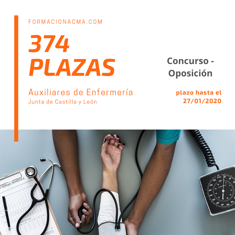formacion_acma's tweet photo. 374 plazas de Auxiliar de Enfermería Junta de Castilla y León.
Plazo: hasta el 27/01/2020.

mas info: https://t.co/2Tc7bwNNHQ https://t.co/yaJ1b1eWb4