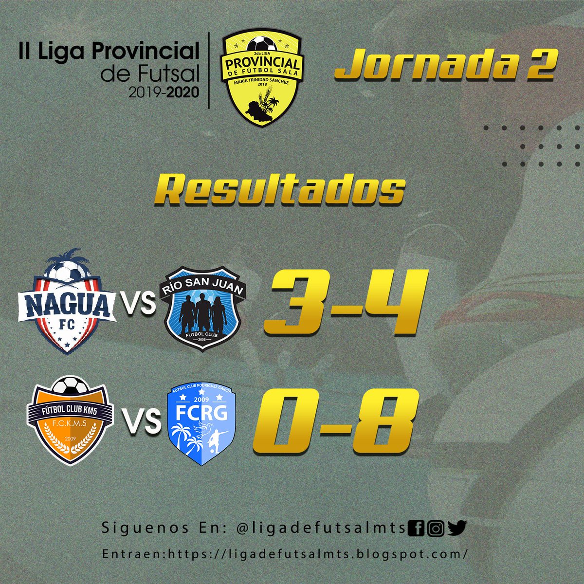 asofutmats's tweet photo. Aquí los resultados y clasificación luego de finalizar la Jornada #2 de la II edición de la @ligadefutsalmts 2019/2020.

#somosligadefutsalmts #Ligadefutsalmts #Asofutmats https://t.co/gV6chBbGBE