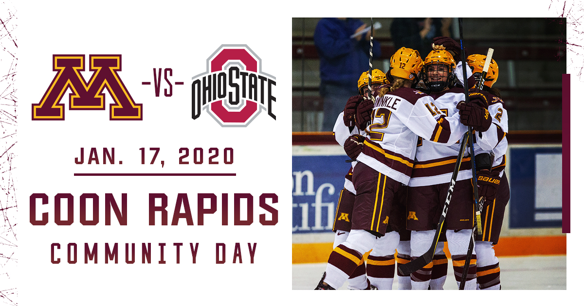 We're pleased to welcome <a href="/coonrapidsgov/">City of Coon Rapids</a> residents to Ridder Arena this Friday when we host Ohio State for Coon Rapids Community Day.

🎟: z.umn.edu/WHKYPromotions