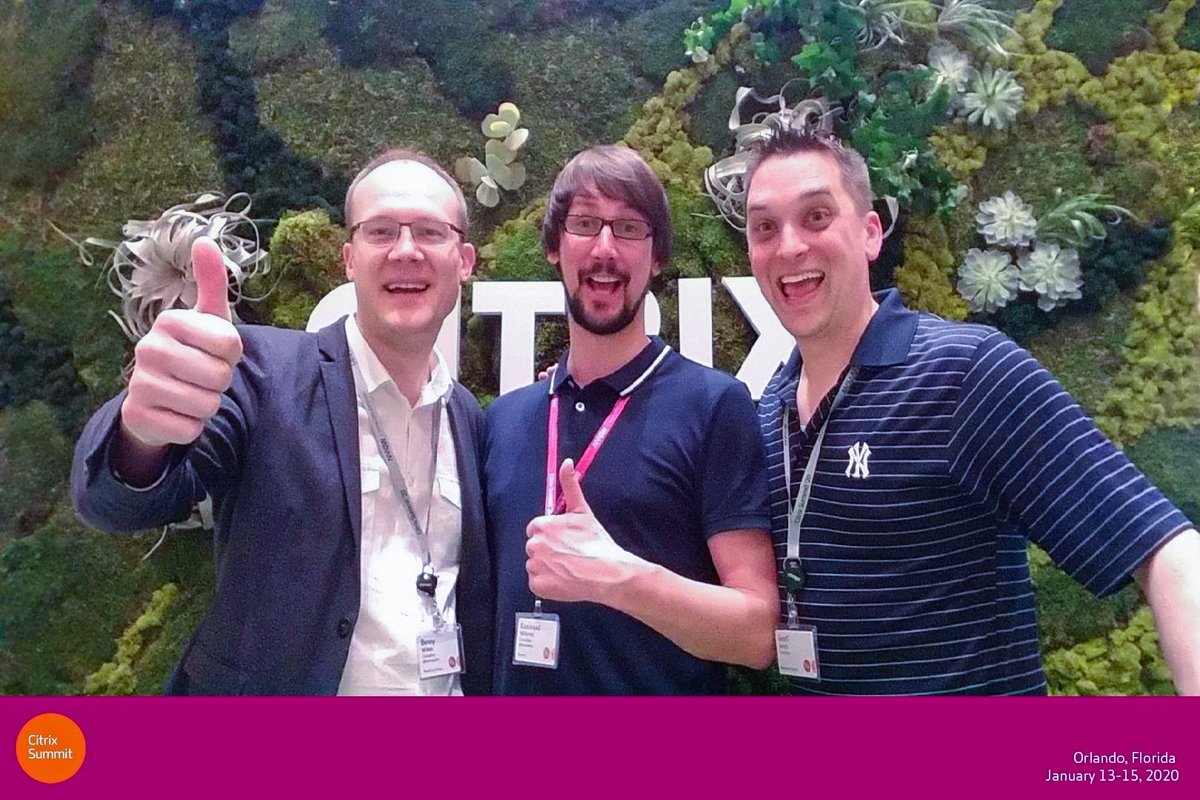 #Event: <a href="/BennyWillen/">Benny Willen</a>, <a href="/kowillems/">Koenraad Willems</a> and Geoff at #CitrixSummit 2020 in FL, 🇺🇸.  <a href="/Cloudalize/">Cloudalize</a> uses #Citrix's #HDX protocol to deliver advanced graphical performance and to provide the best experience to #Cloudalize's end users whatever device they have.
