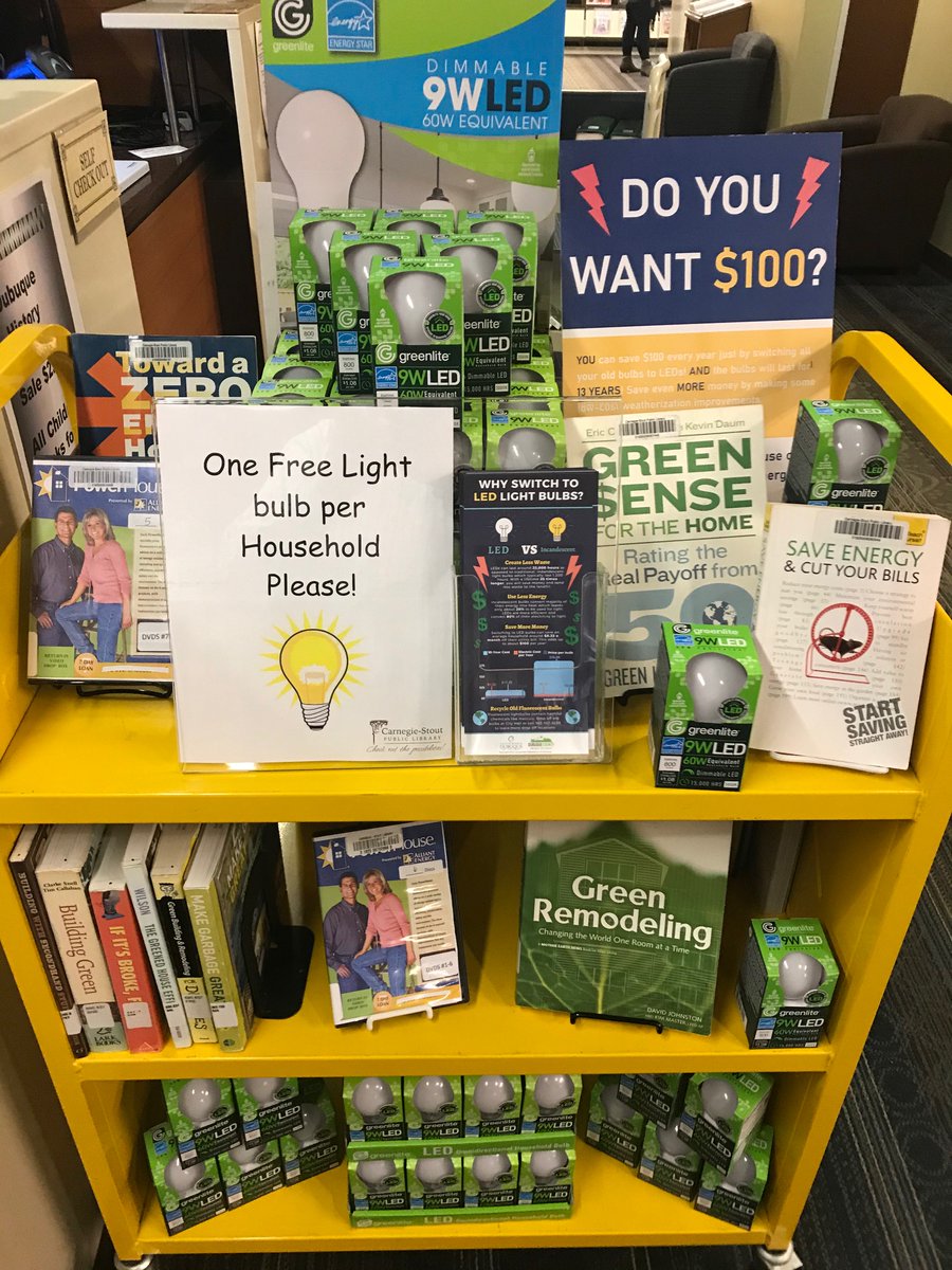 DBQCoED's tweet photo. Save $ AND the environment by swapping out your old bulbs with LEDs. Get a FREE bulb from our friends at @CarnegieStout and more info about the benefits of energy efficiency! https://t.co/4b0ARRemOh