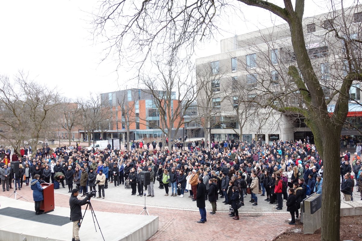 100s gathered Wednesday in the University of Guelph's Branion Plaza to observe a moment of silence for victim's of the Jan. 8 Iran plane crash. <a href="/uofg/">University of Guelph</a> joined universities across Canada in the observance. Two U of G PhD students died in the tragedy.