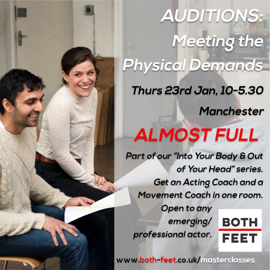 We’ve only got a couple of places left on our next ‘Into Your Body &amp; Out of Your Head’ course.
Open to any emerging or professional actor.  
We’re exploring how to be physically adaptable in the audition room, to make sure you’re ready to be your best.