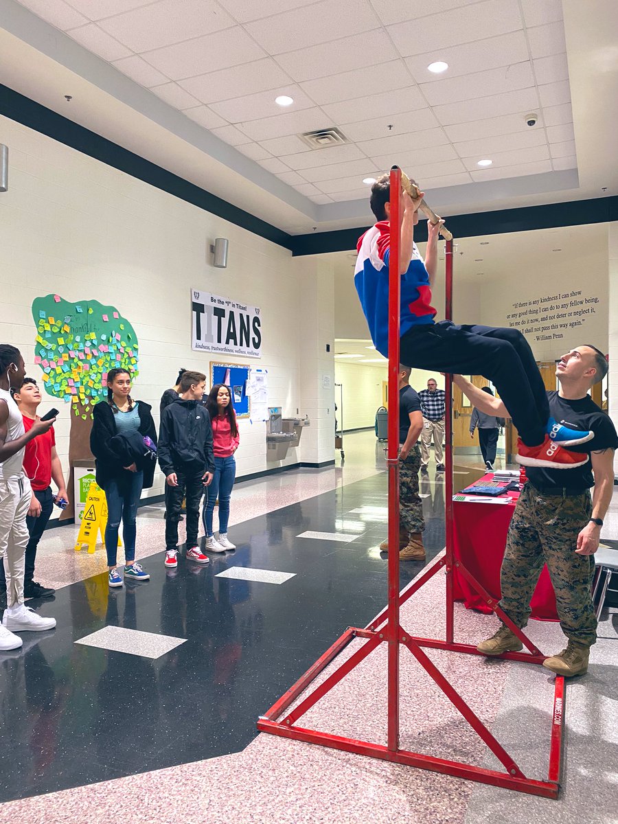 DHSCareer's tweet photo. The Marine Corps is here in Titan territory!  Come check out what the Marine Corps is all about and take the pull up challenge to win a prize! @Dvlndy @BcollinsUsmc @DominionLcps #MarineCorps #Careers #Military https://t.co/elSllKYn8s