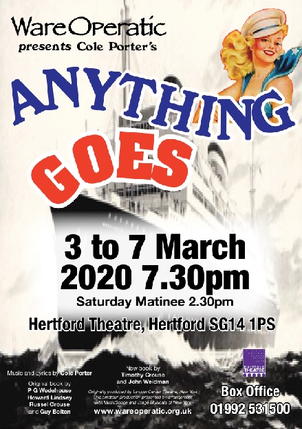 DramaGroups's tweet photo. Ware Operatic present "Anything Goes" by Cole Porter see https://t.co/XH5G8Ihl7H #Shows #Mar2020 #amdram #breakaleg @WareOperatic https://t.co/wU4MN928wZ
