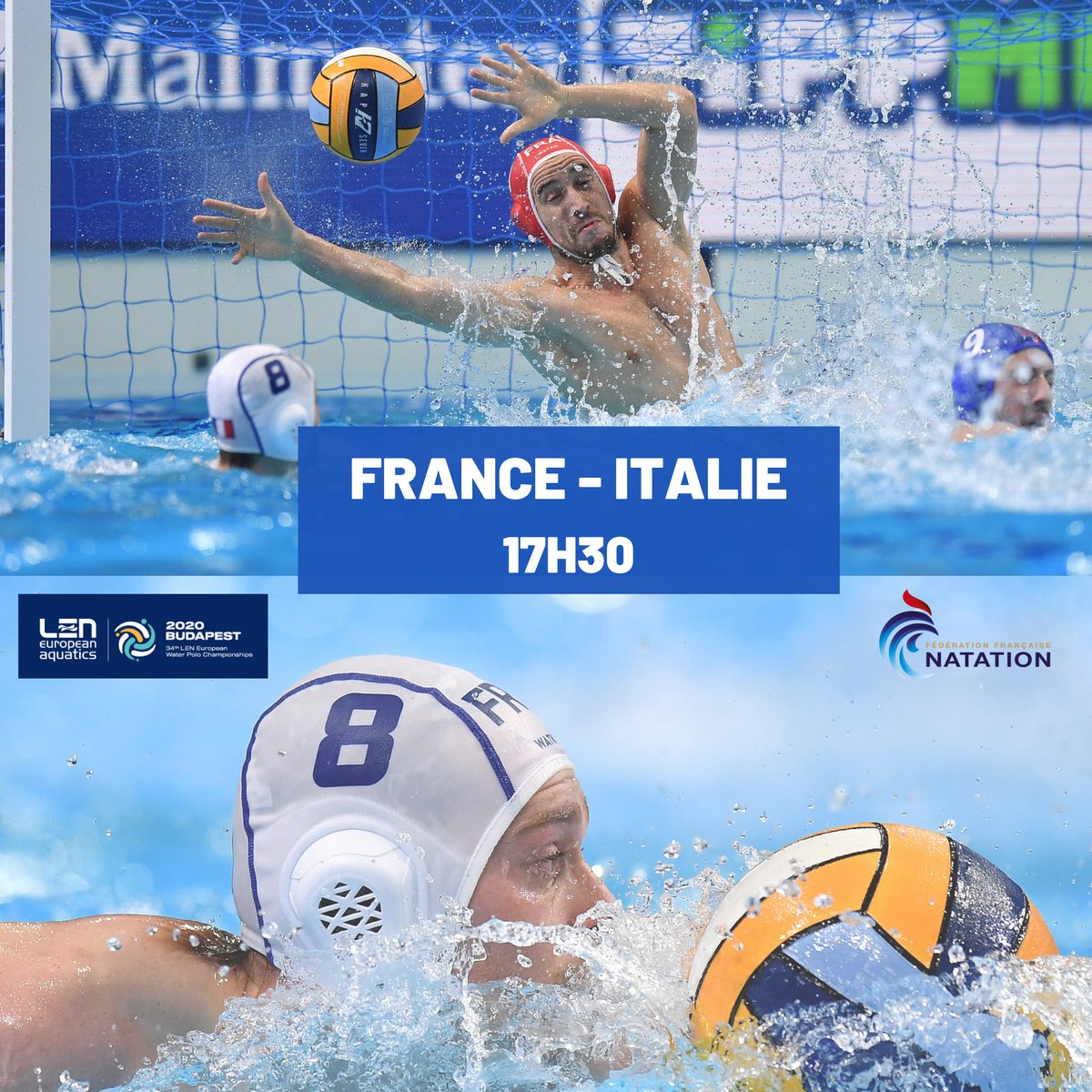 FFN_WaterPolo's tweet photo. #Annonce 💥#ChampionnatsdEurope #Budapest2020 🤽♀️🤽♂️
L'équipe de France masculine affronte l'Italie demain à 17h30 💪🔥
Suivez la rencontre en direct sur 👉 https://t.co/XAvyWJmctL
Allez les Bleus 🇨🇵
#Waterpolo #TeamFrance #ObjectifTokyo2020 #Watko
📸 @GiorgioScalaDBM https://t.co/CRQgwUNxcO