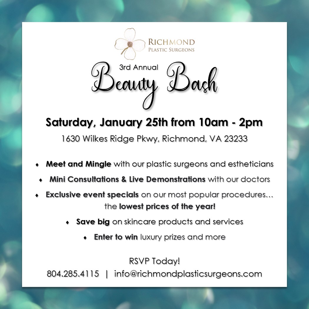 RPSRVA's tweet photo. Only 10 days left until our Beauty Bash on Saturday, January 25th!
โฐ10am - 2pm
๐1630 Wilkes Ridge Parkway, Richmond, VA 23233
RSVP info: call 804-285-4115 or email info@richmondplasticsurgeons.com
#beautybash #cosmeticsurgery #specials #esthetician #skincare #richmond #rva https://t.co/yBkdMDYc1W