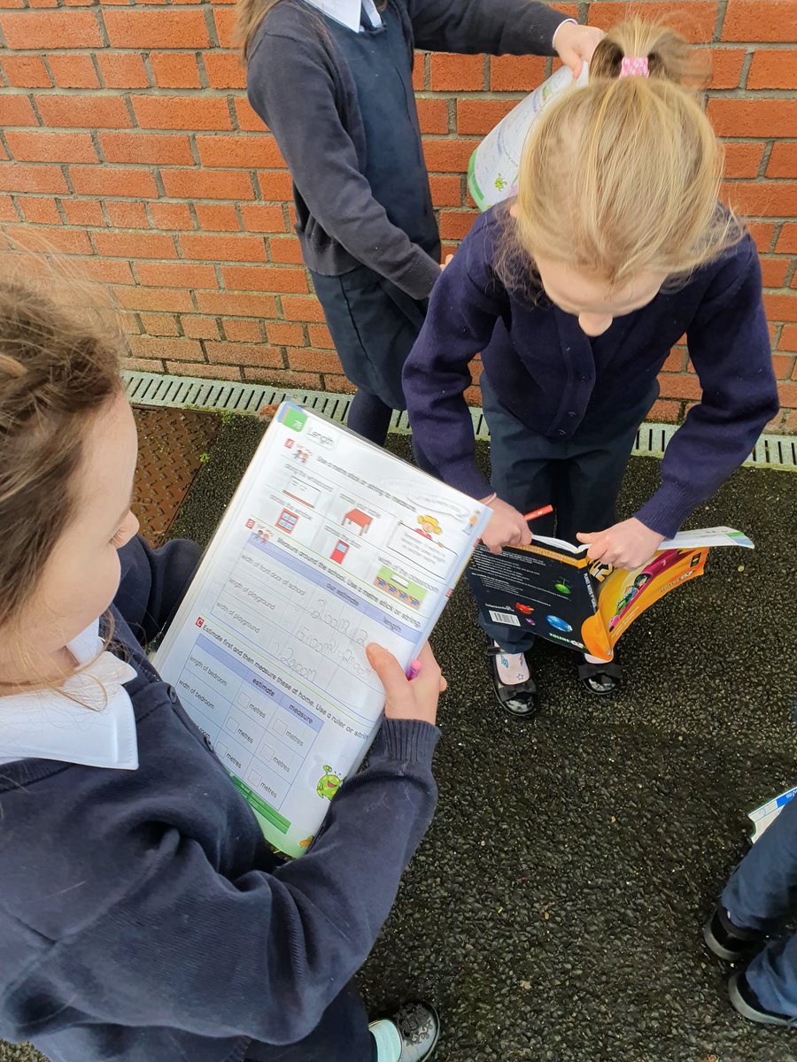 kilbehennyns's tweet photo. First class were very busy today learning how to use a meter stick to measure the length and width of our school front door and yard! #middleroom #mathstime #KBNS @Maths_Eyes https://t.co/qjITqMBF71
