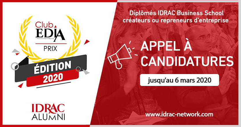 IDRAC_ALUMNI's tweet photo. A vos candidatures #IDRACAlumni : les #PrixEDIA 2020 c'est maintenant 🏆🎓> https://t.co/6z7gjIouGW
#Entrepreneurs ou repreneurs d'entreprise, êtes-vous prêts à relever ce challenge ?
Let's go...devenez l'un de nos lauréats des Prix EDIA 2020. https://t.co/CY9J6ShUy2
